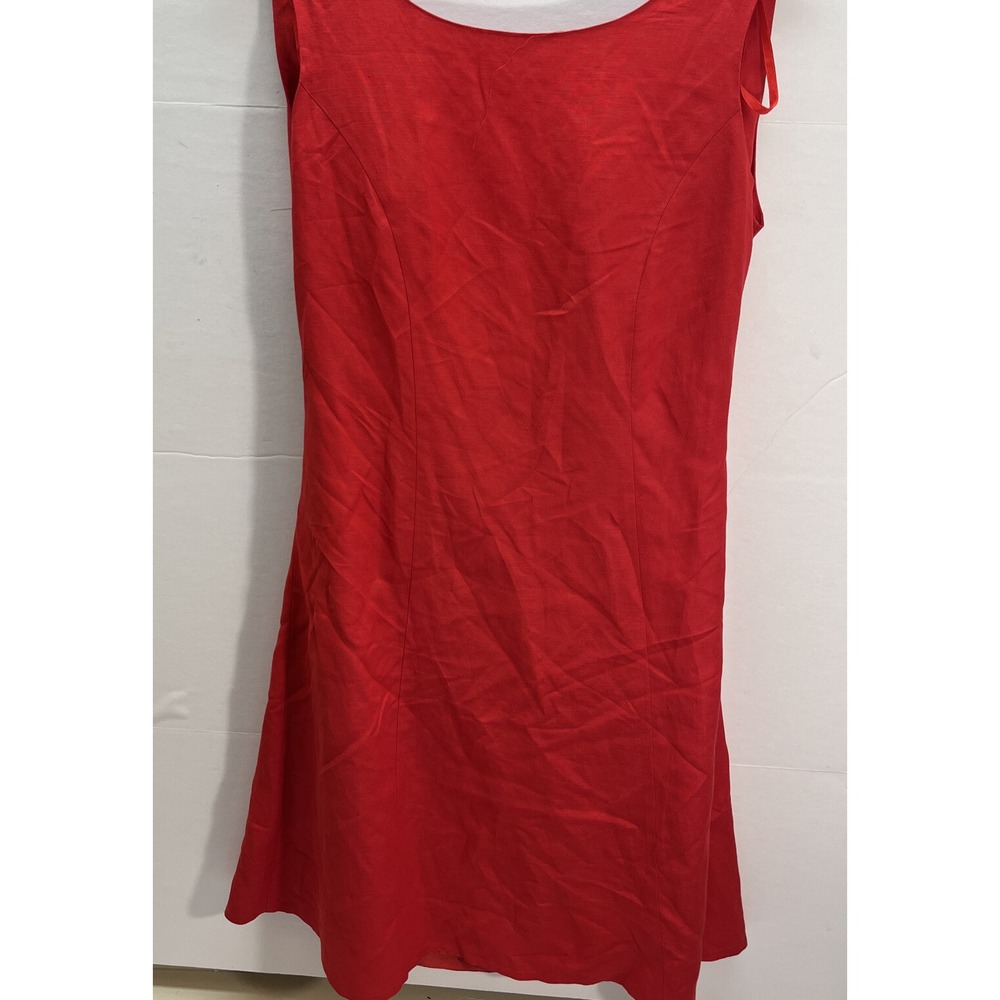 Nina Leonard Dress In Red Linen &rayon Sleeveless Lined Back Cutouts. Size 12.